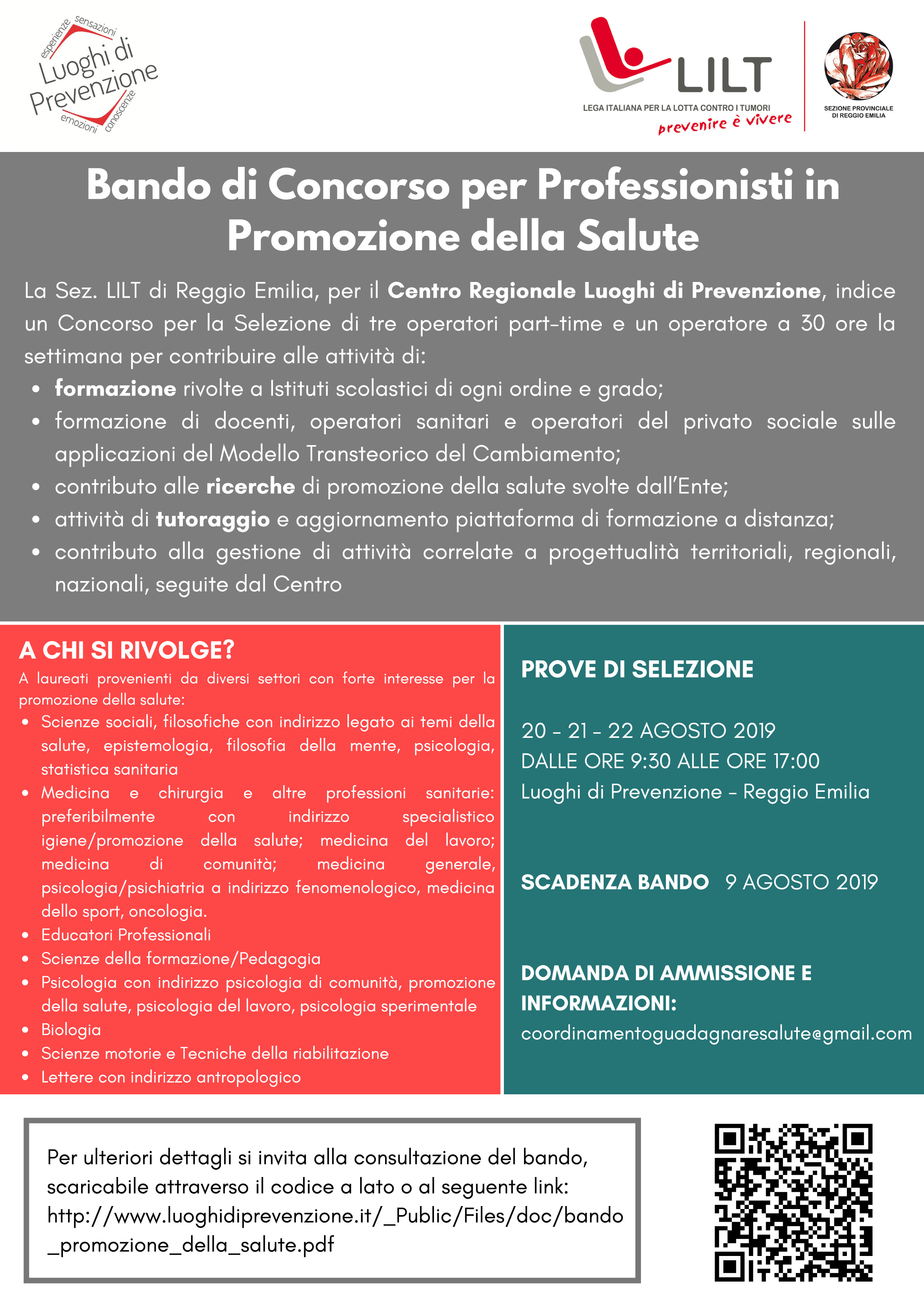 Bando di Concorso per professionisti in Promozione della Salute Bando di Concorso per professionisti in Promozione della Salute